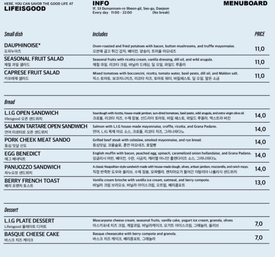 Menu board