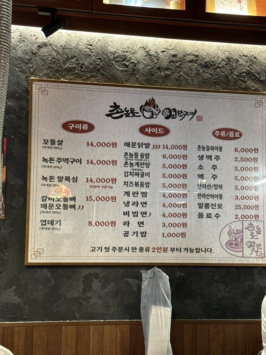 Menu board