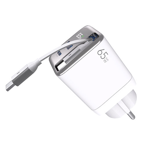 65W GaN PPS Retractable Cable LCD Display Grounded 2-Port Superfast Multi Charger (USB-C Retractable Cable + USB-C Port + USB-A Port), image 1