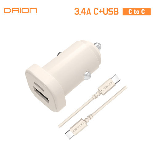 Car Charger With C Port And USB Port, 3.4A, Includes USB-C To USB-C 1M Cable, image 1