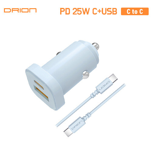 PD 25W Super Fast Car Charger With C Port + 18W Fast USB Port, Compact, With USB-C to USB-C 1M Cable, image 1